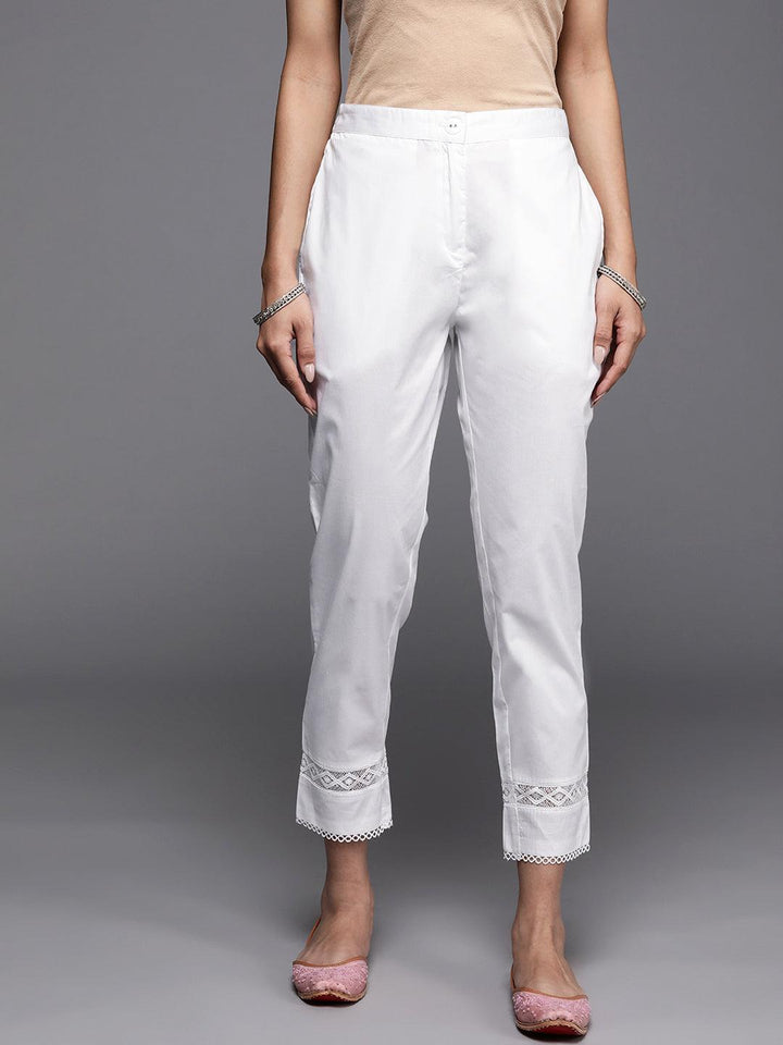 Off White Solid Cotton Trousers - ShopLibas