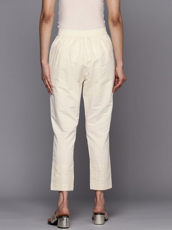 Off White Embroidered Cotton Trousers