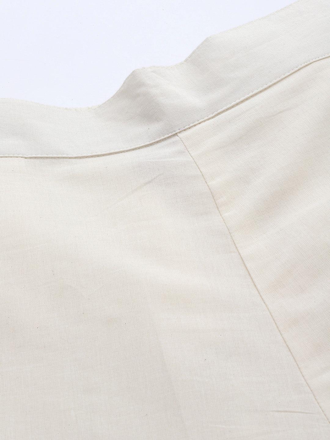 Off White Embroidered Cotton Trousers - ShopLibas 
