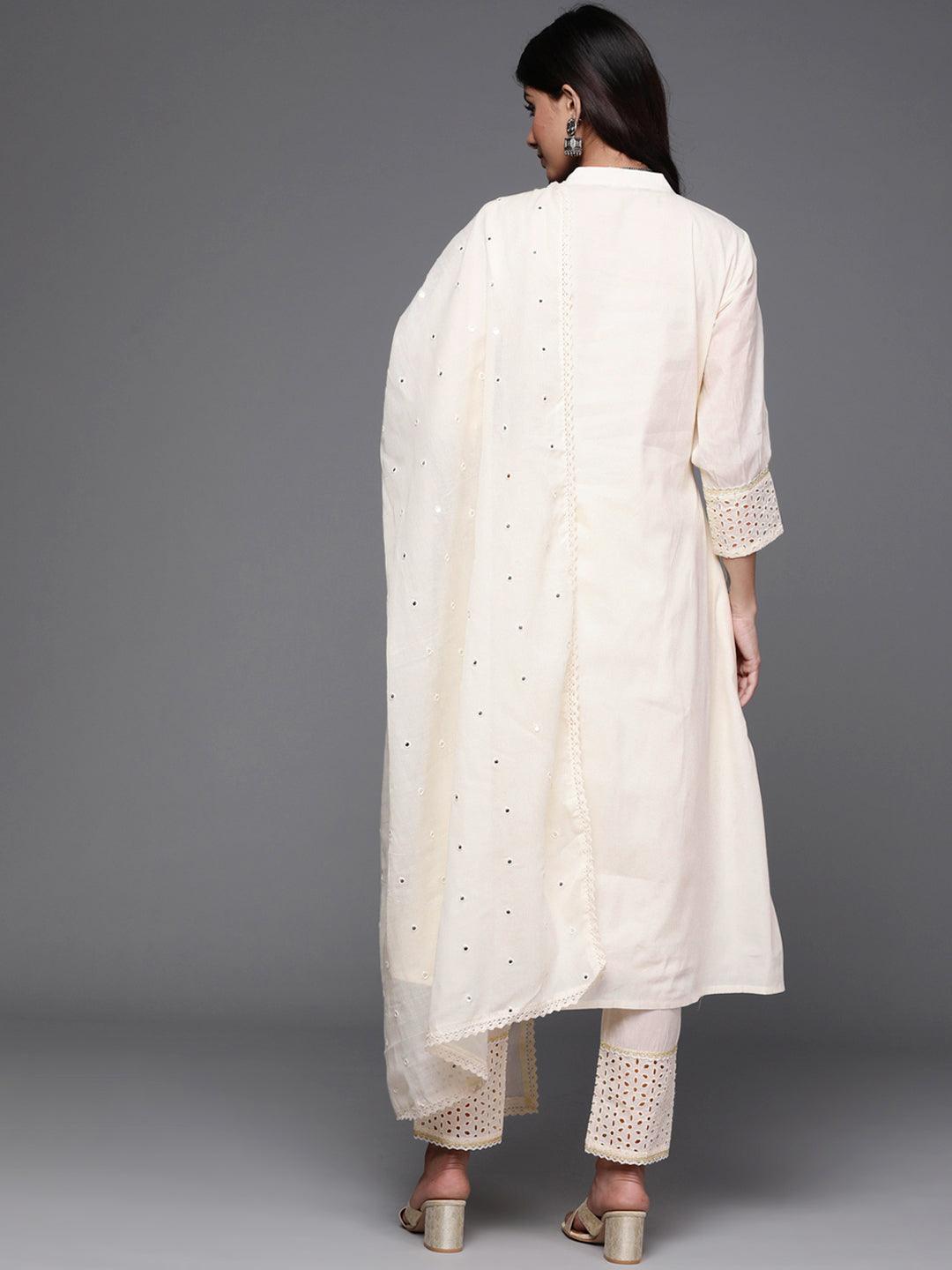 Off White Yoke Design Cotton Suit Set - ShopLibas