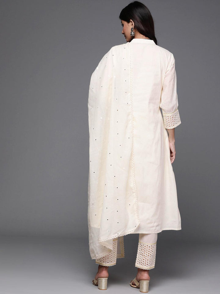 Off White Yoke Design Cotton Suit Set - ShopLibas