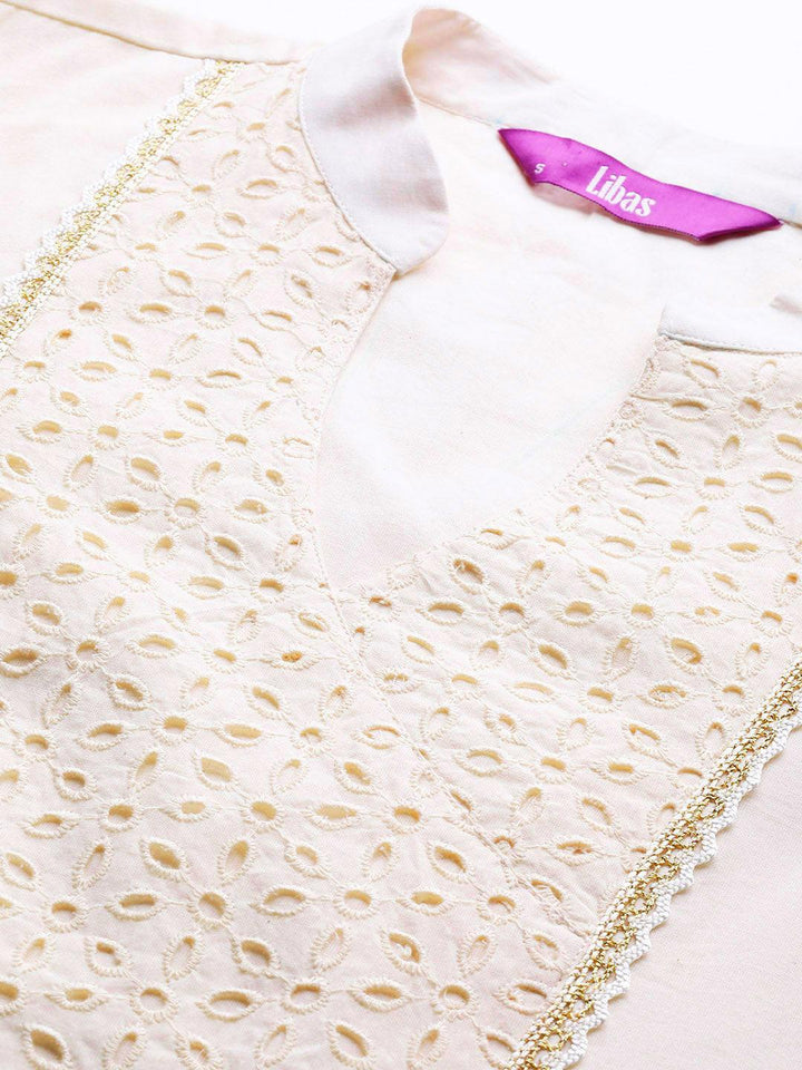 Off White Yoke Design Cotton Suit Set - ShopLibas