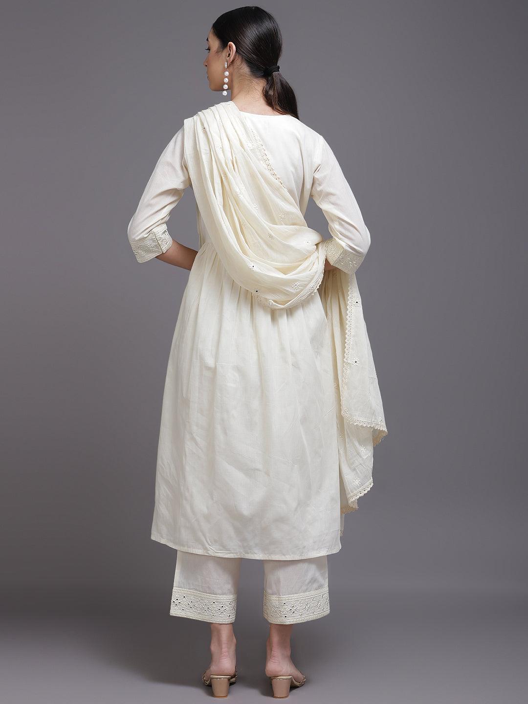 Off White Yoke Design Cotton Suit Set - ShopLibas