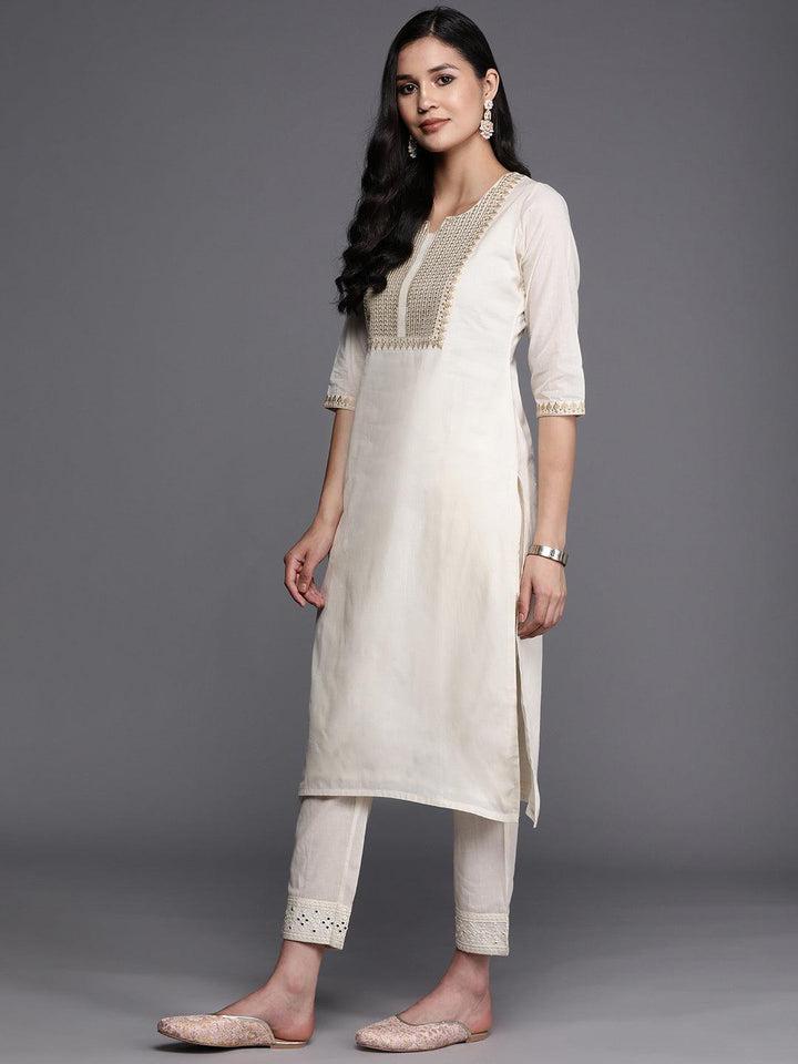 Off White Printed Cotton Straight Kurta