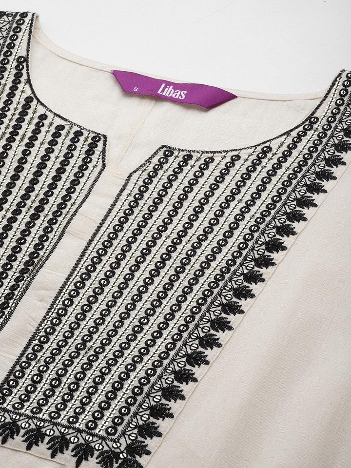 Off White Yoke Design Cotton Straight Kurta