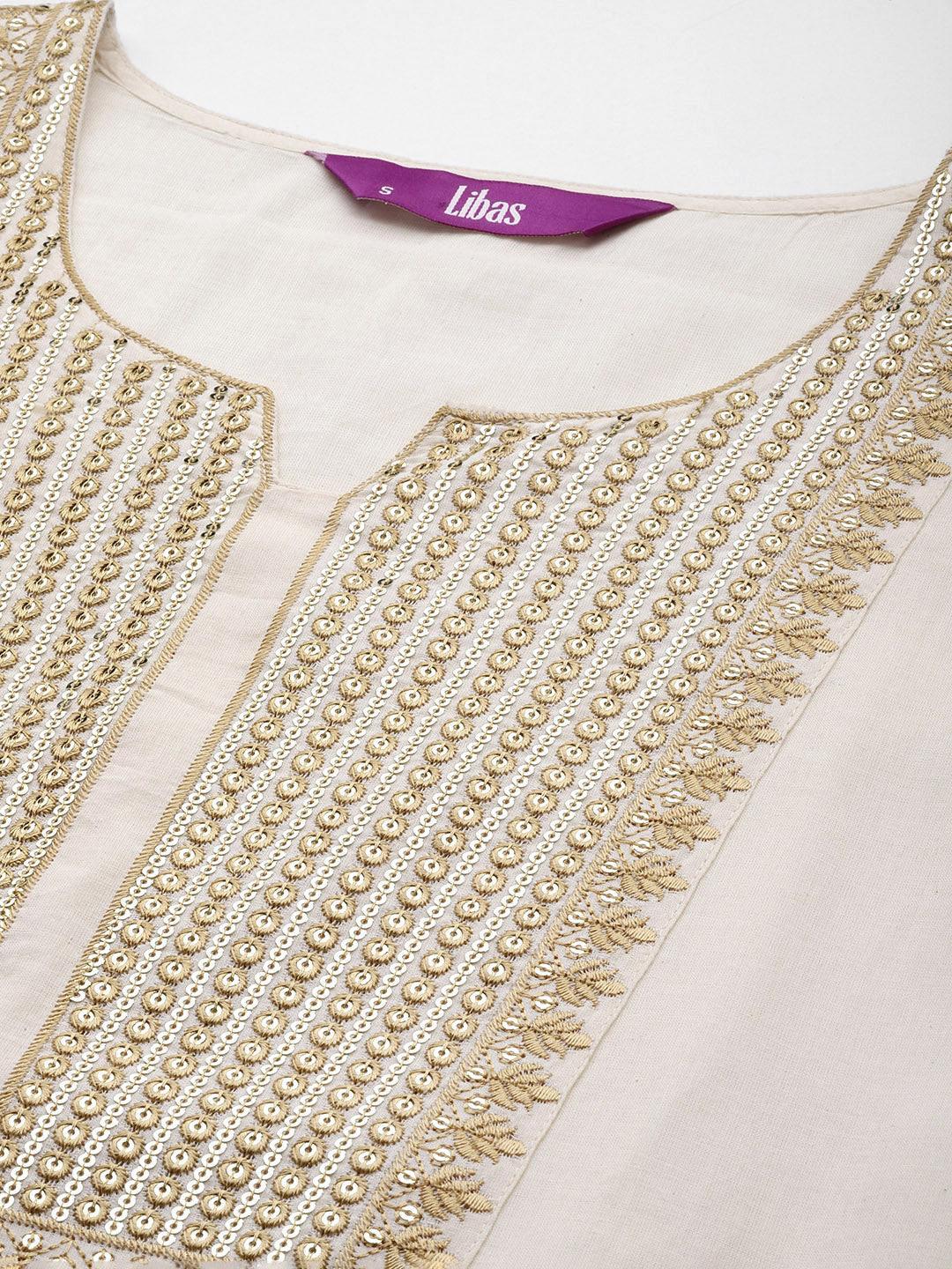 Off White Printed Cotton Straight Kurta - ShopLibas 
