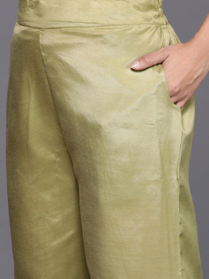 Olive Embroidered Georgette Straight Kurta With Trousers & Dupatta - Libas