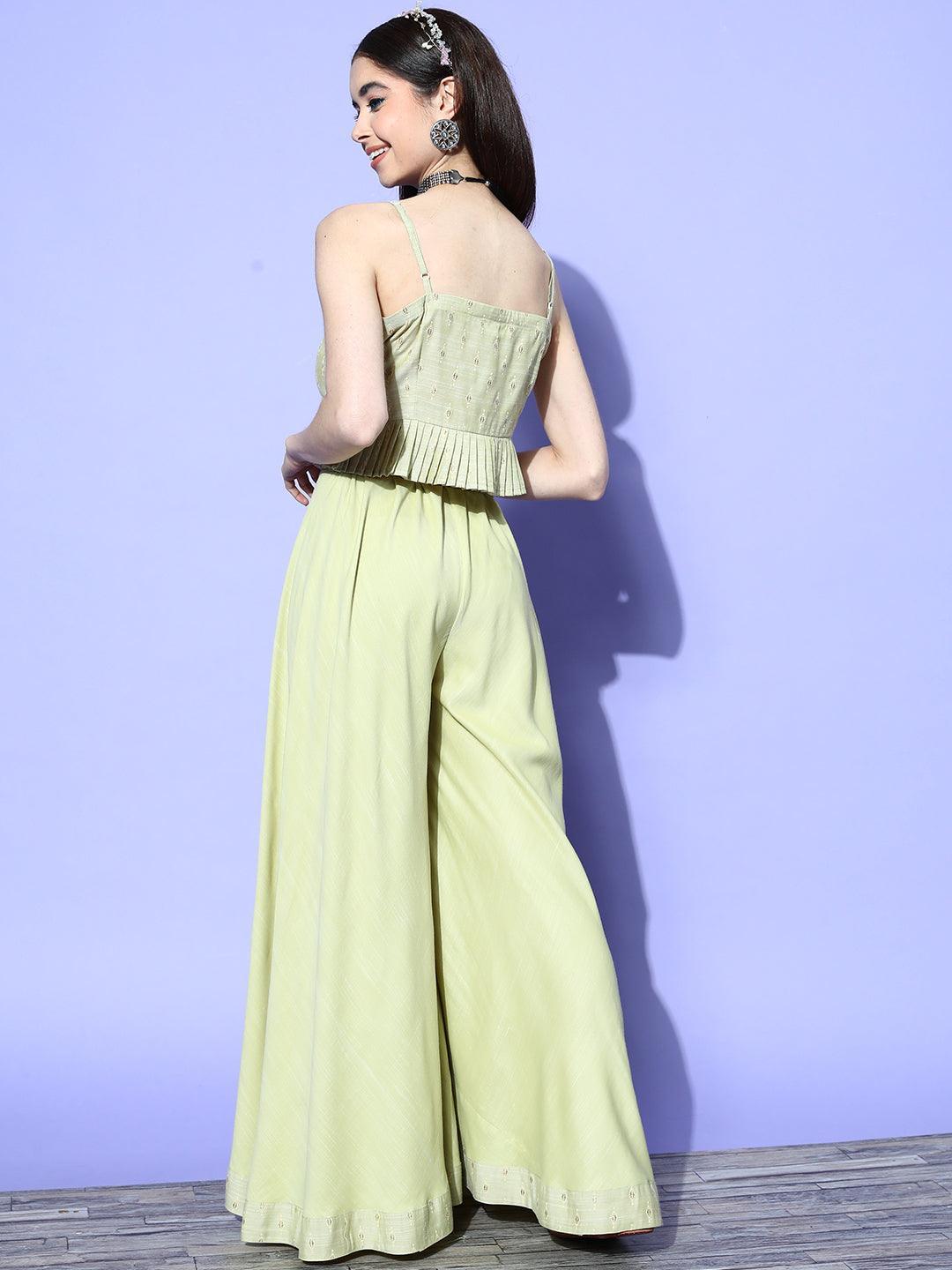 Olive Self Design Silk Blend Co-Ords - ShopLibas 