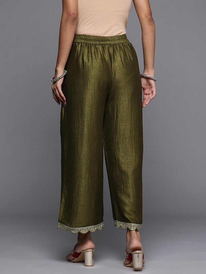 Olive Solid Silk Blend Palazzos