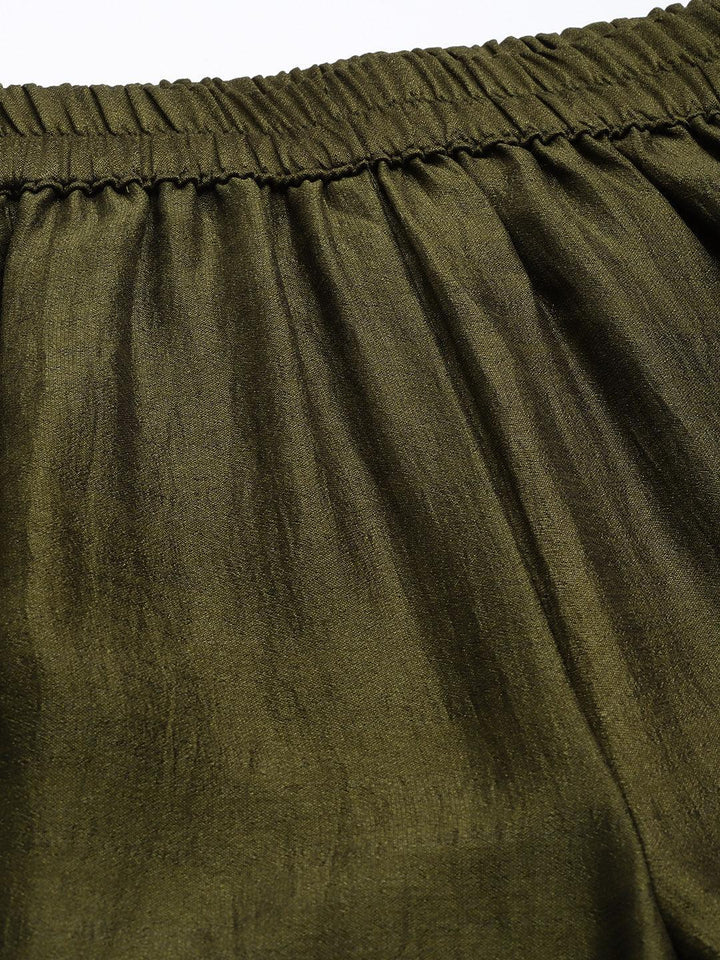 Olive Solid Silk Blend Palazzos