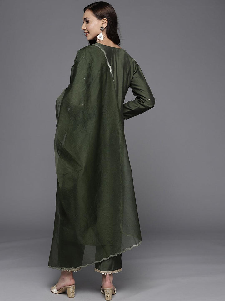 Olive Yoke Design Chanderi Silk Straight Suit Set - ShopLibas