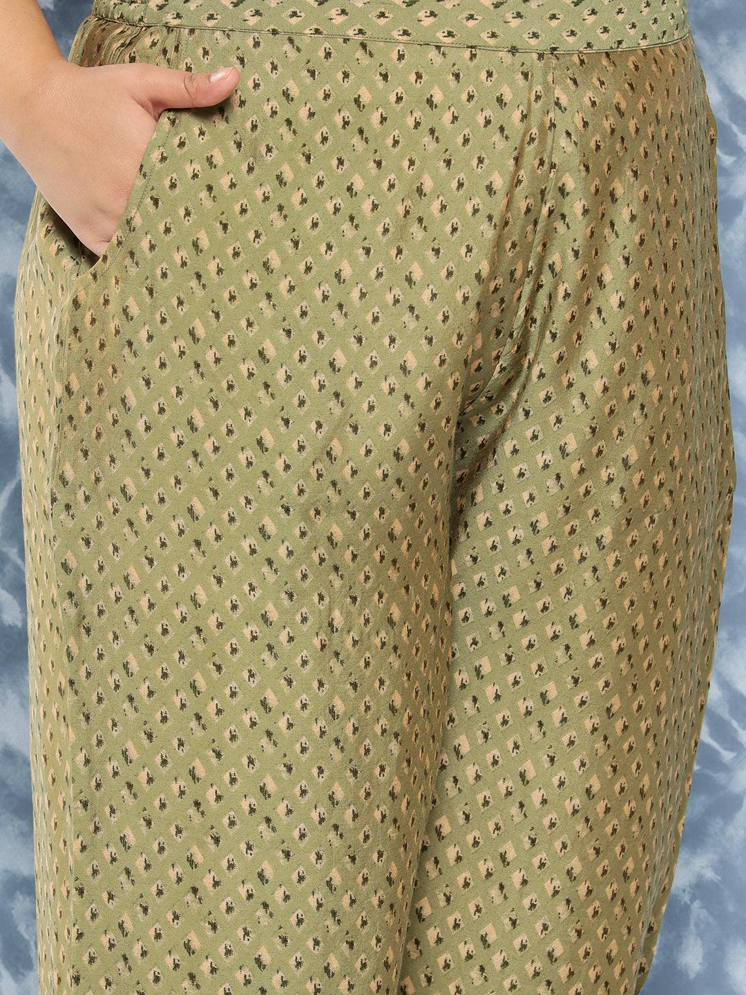 Olive Yoke Design Silk Blend Straight Kurta With Trousers and Dupatta - Libas 