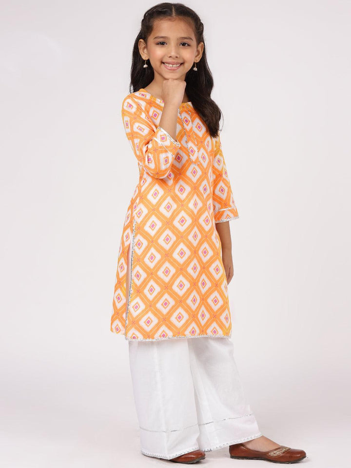 Orange Printed Cotton Kurta Set - ShopLibas