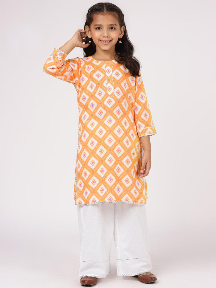 Orange Printed Cotton Kurta Set - ShopLibas