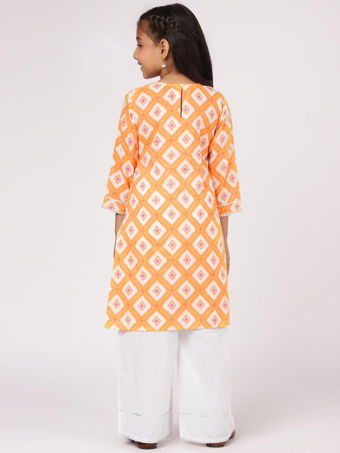 Orange Printed Cotton Kurta Set - ShopLibas