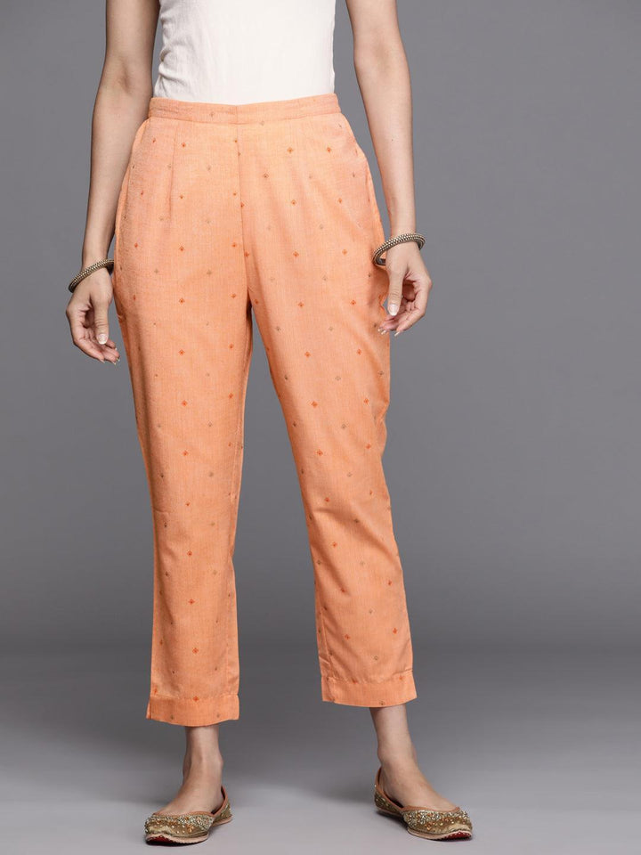 Orange Printed Cotton Trousers - ShopLibas