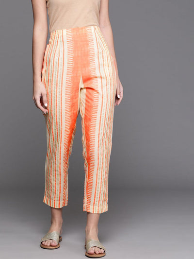 Orange Printed Cotton Trousers - ShopLibas