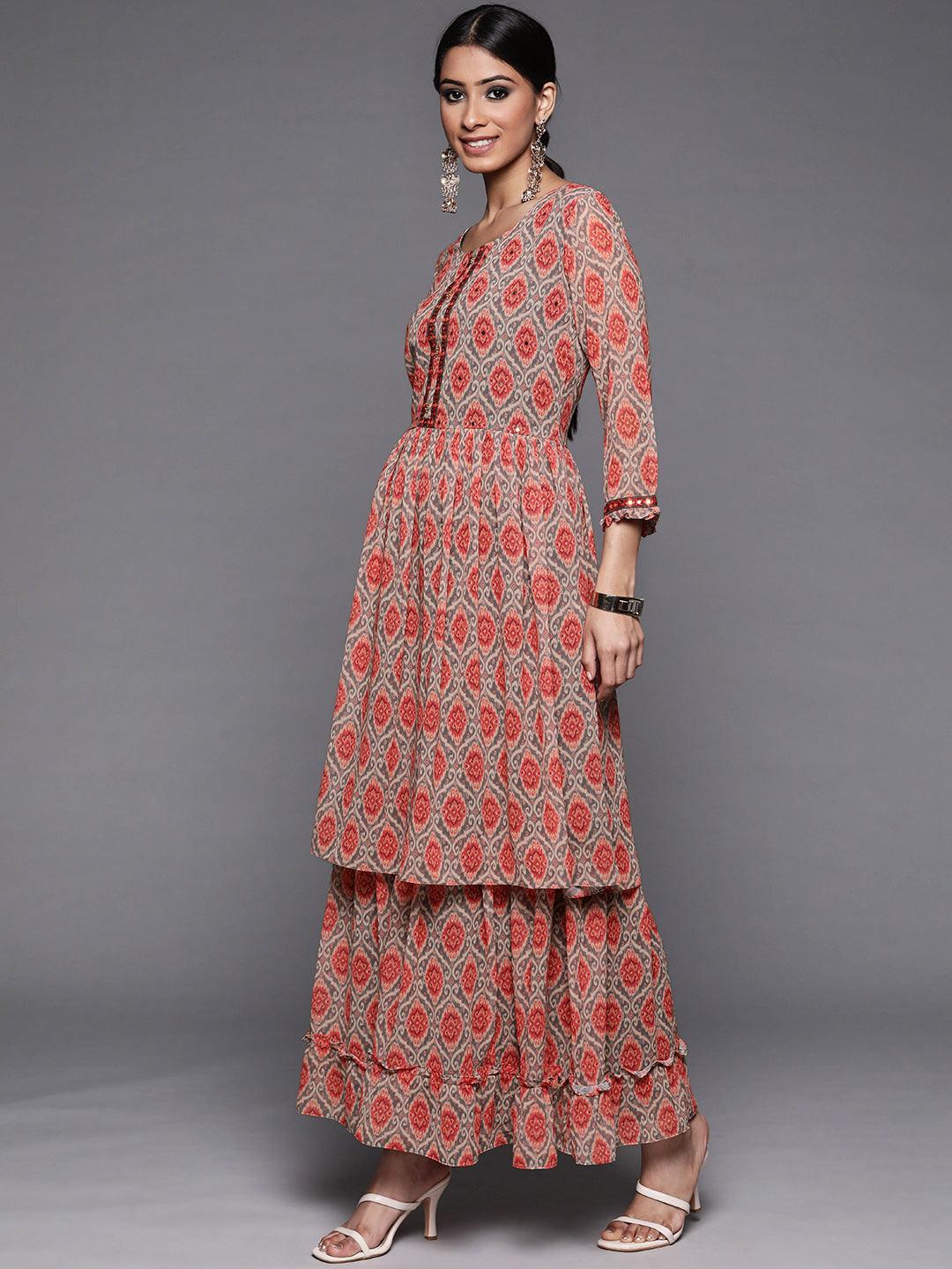 Orange Printed Georgette Suit Set - ShopLibas