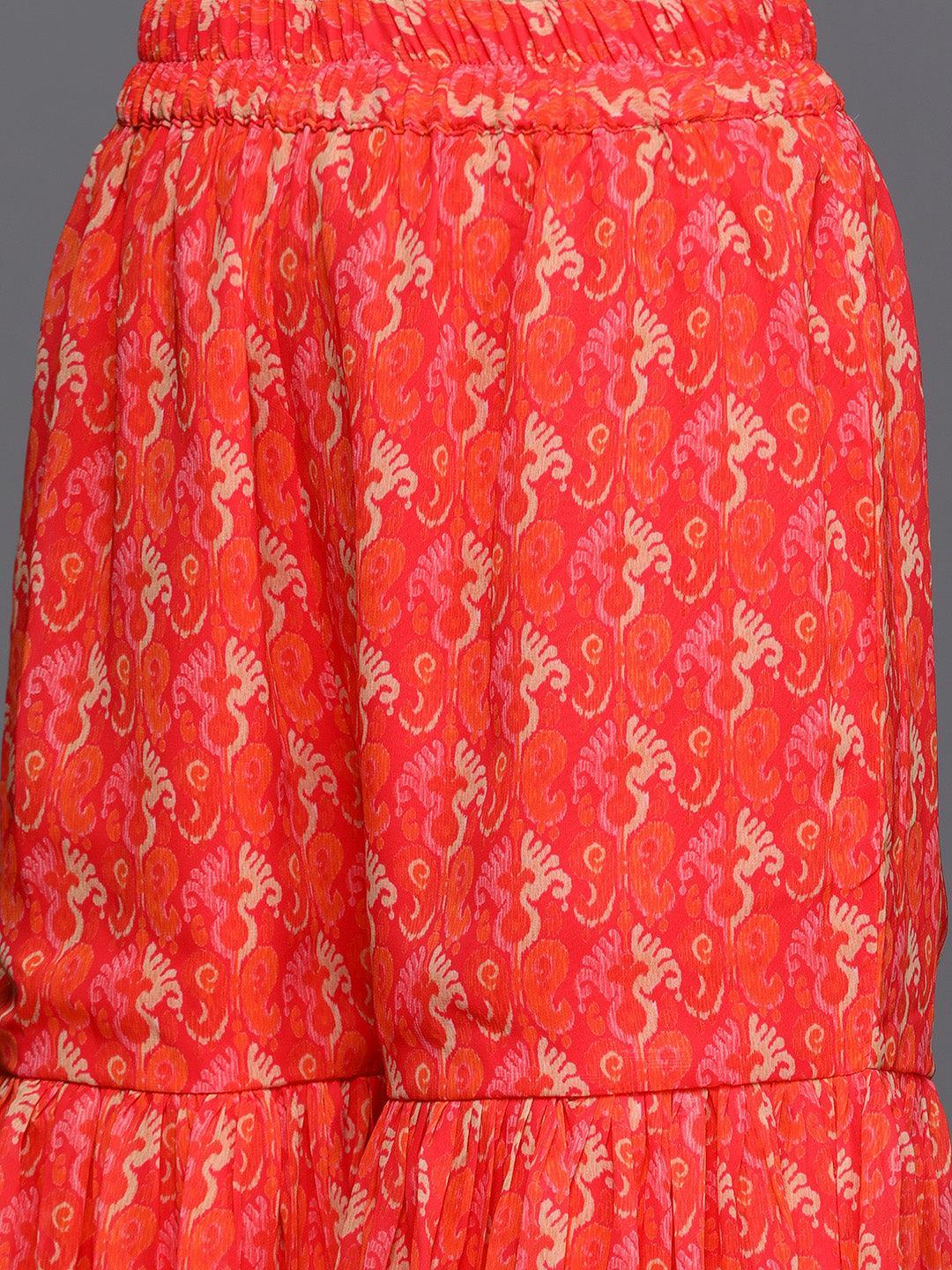 Orange Printed Georgette Suit Set - ShopLibas