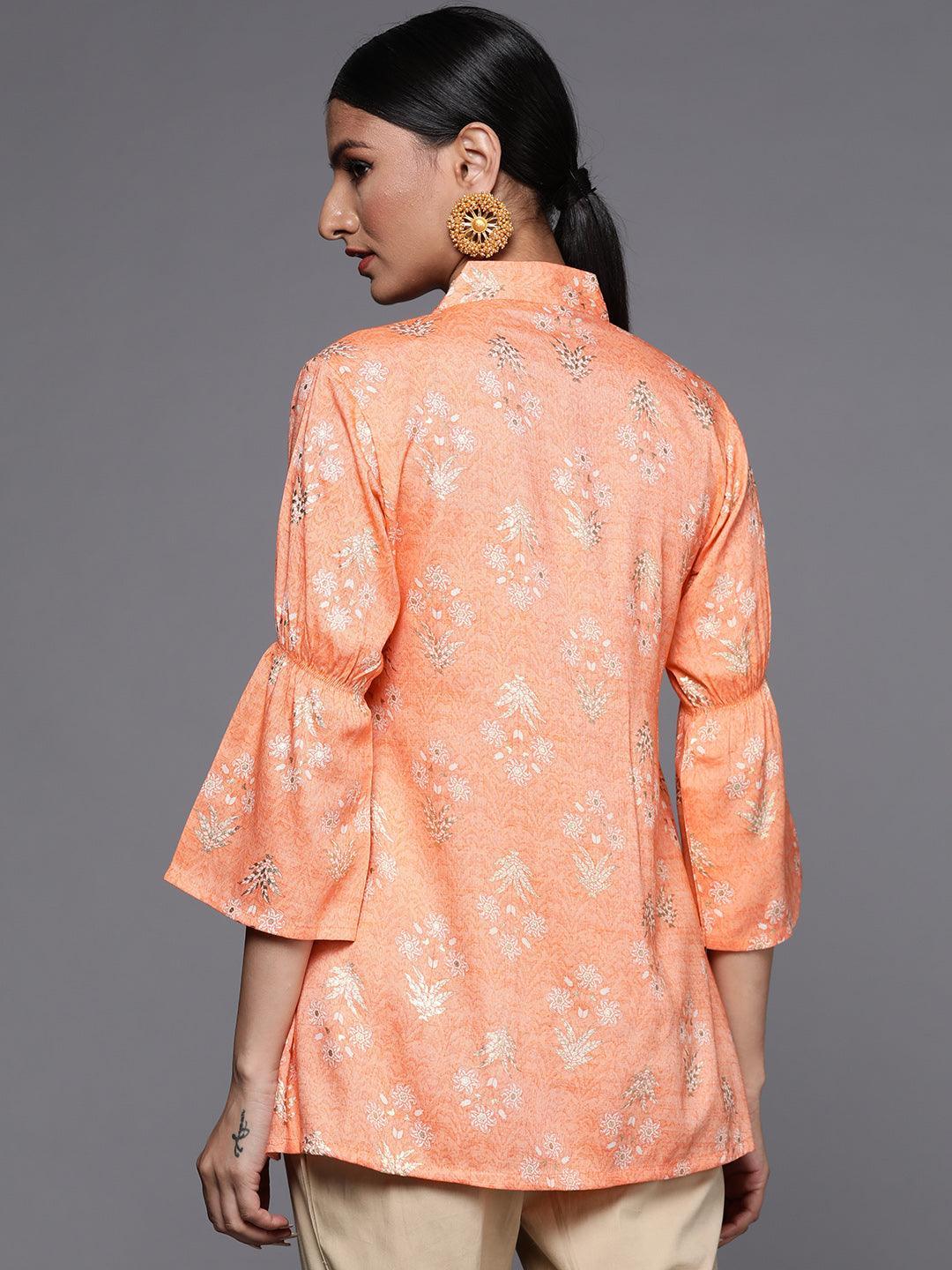 Orange Printed Rayon A-Line Kurti - ShopLibas