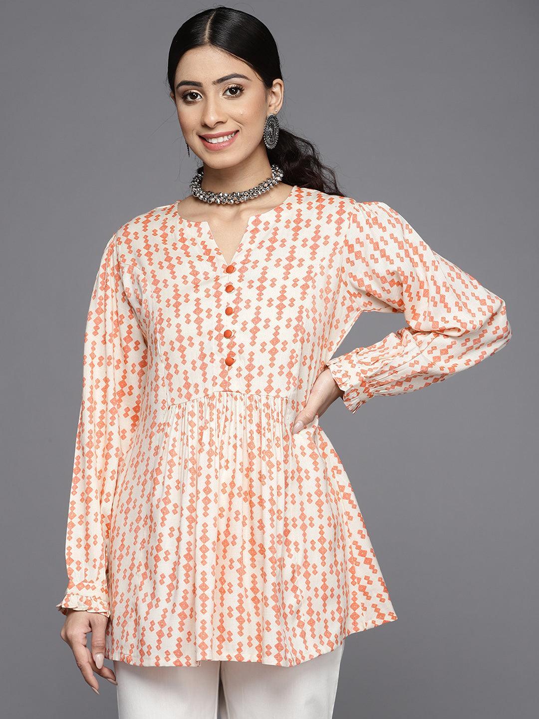 Orange Printed Rayon Kurti - ShopLibas