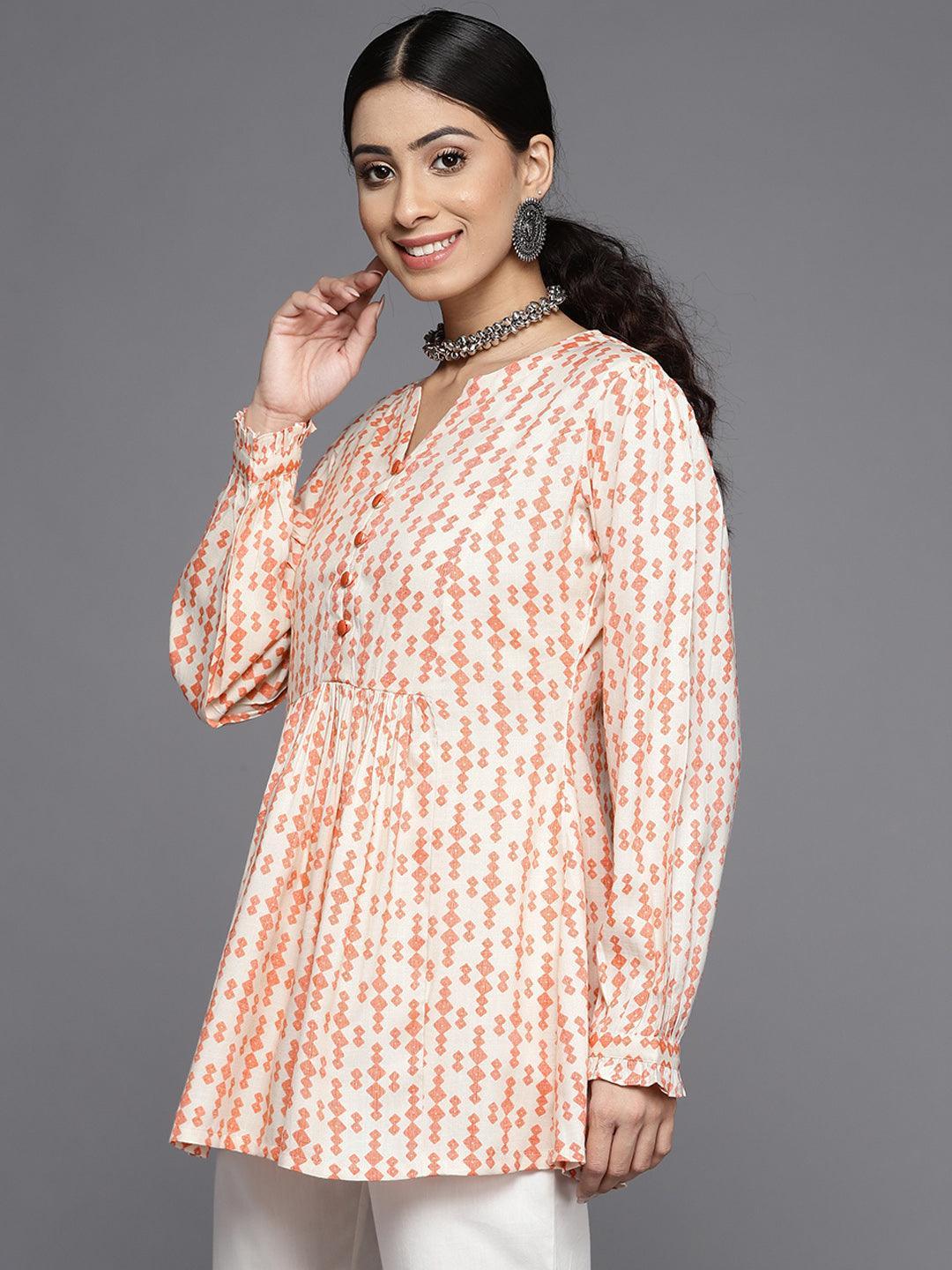 Orange Printed Rayon Kurti - ShopLibas