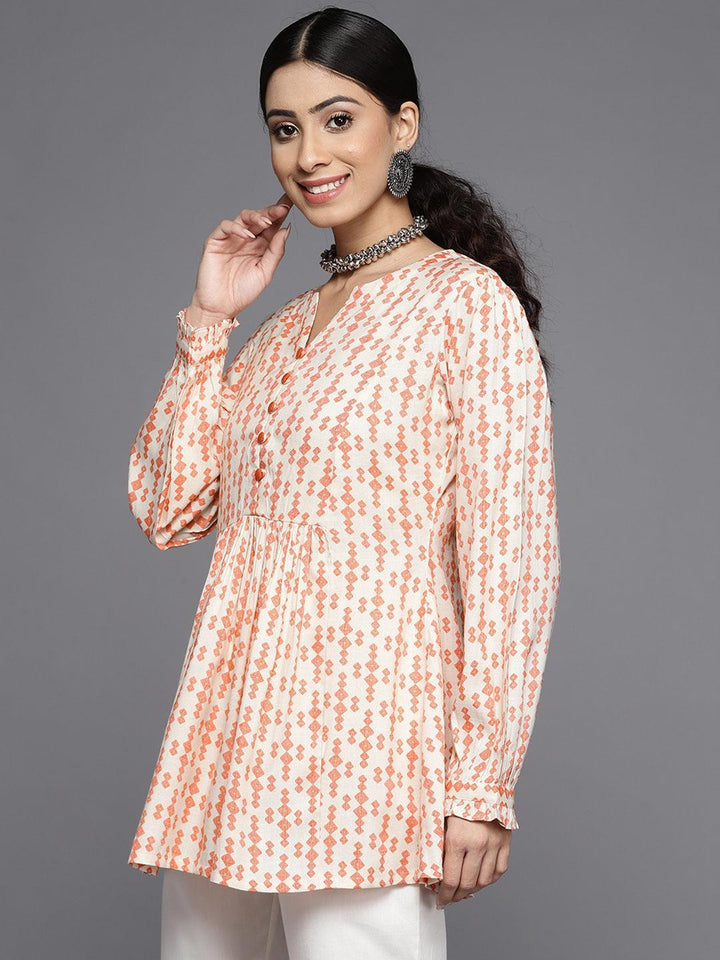 Orange Printed Rayon Kurti - ShopLibas