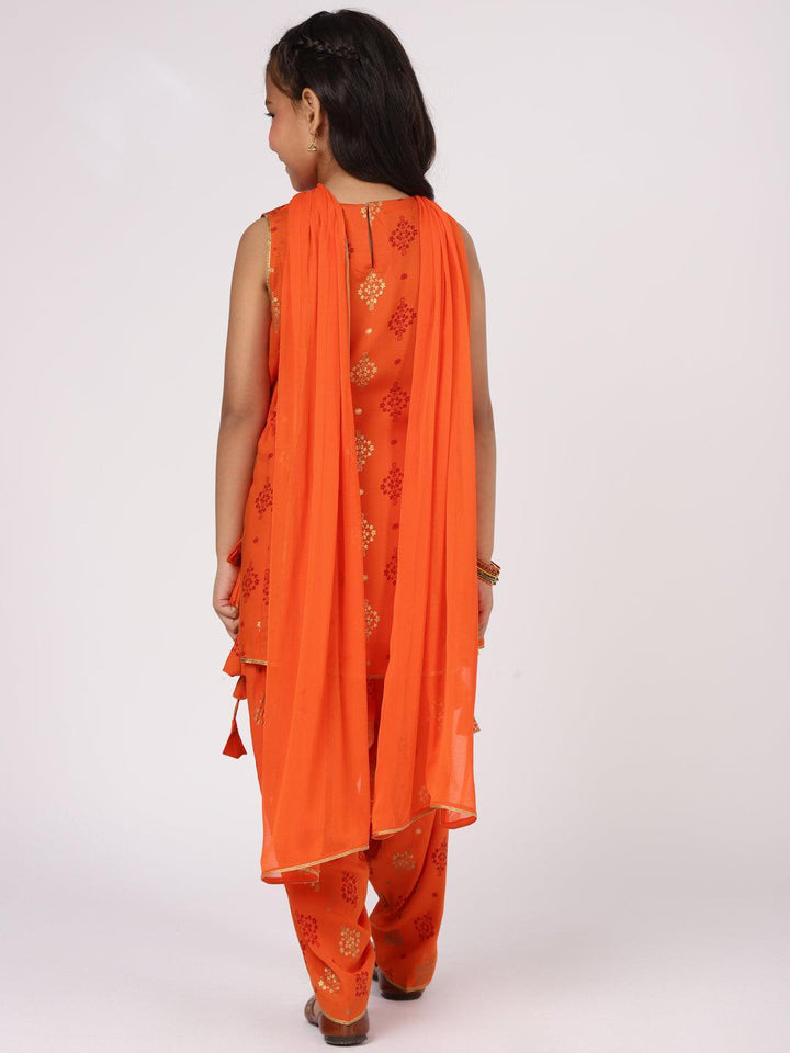 Orange Printed Rayon Straight Suit Set - ShopLibas