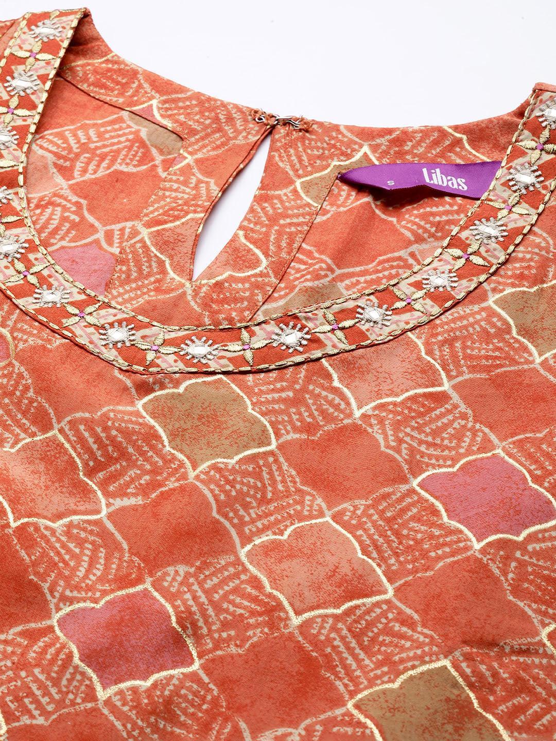 Orange Printed Silk Blend Straight Kurta Set With Trousers - ShopLibas 