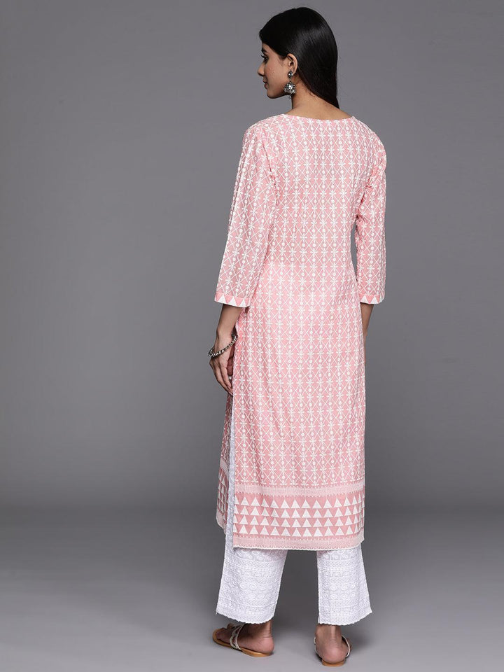 Peach Embroidered Cotton Straight Kurta