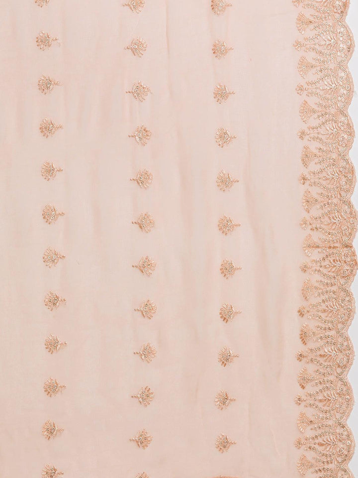 Peach Embroidered Poly Georgette Straight Suit Set - Libas