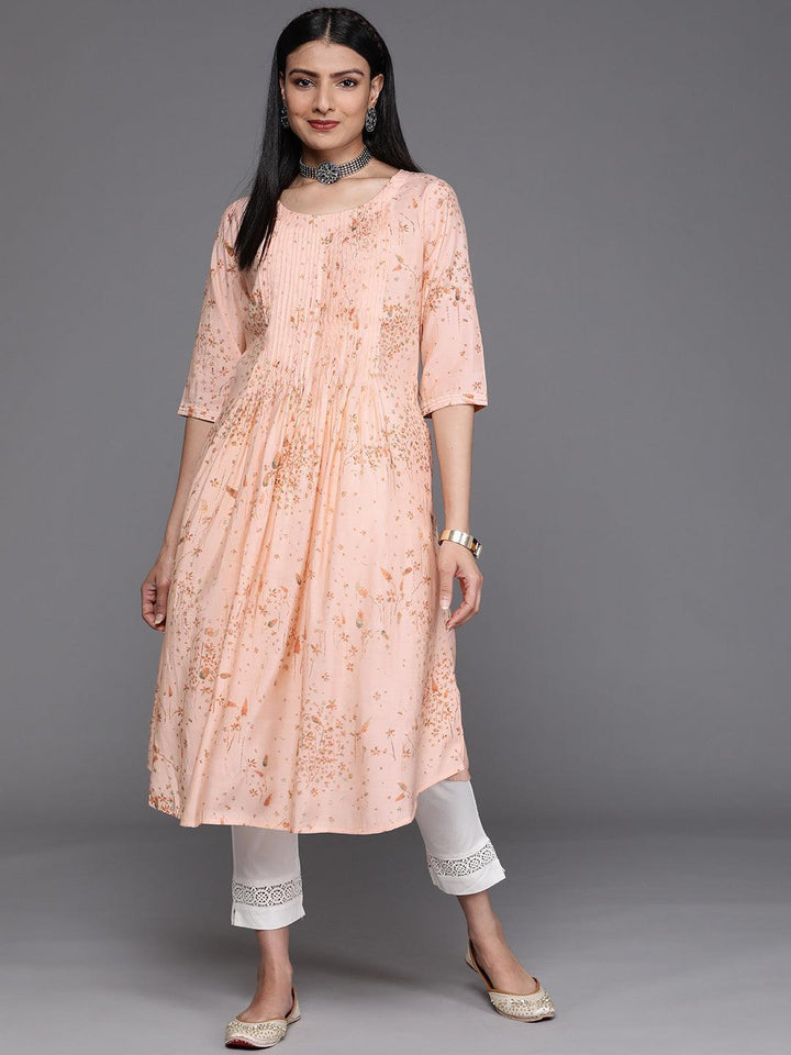 Peach Printed Chanderi Silk Kurta - ShopLibas