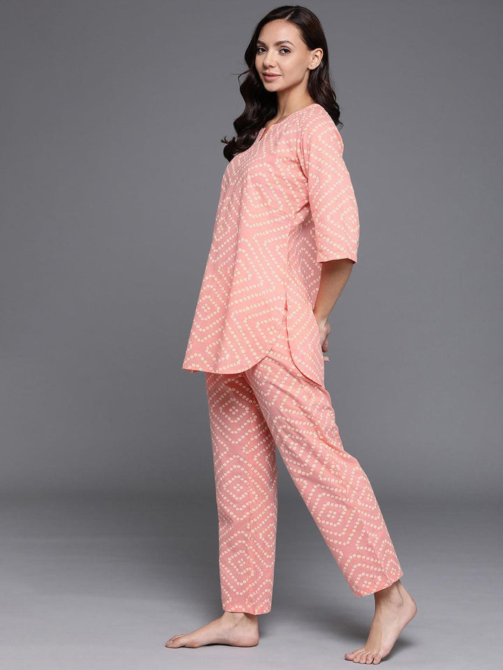 Peach Printed Cotton Night Suit - ShopLibas