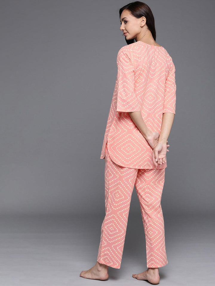 Peach Printed Cotton Night Suit - ShopLibas
