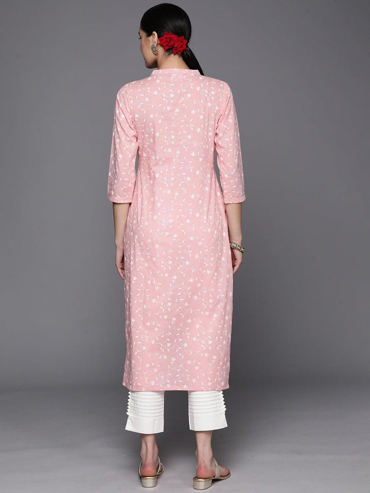 Peach Printed Cotton Straight Kurta