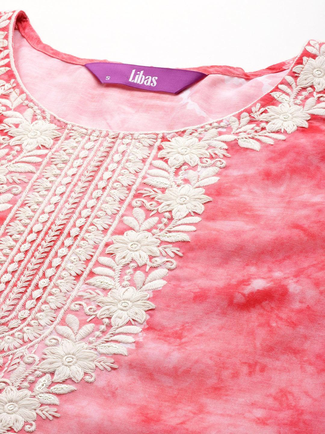 Peach Printed Cotton Straight Kurta - Libas 
