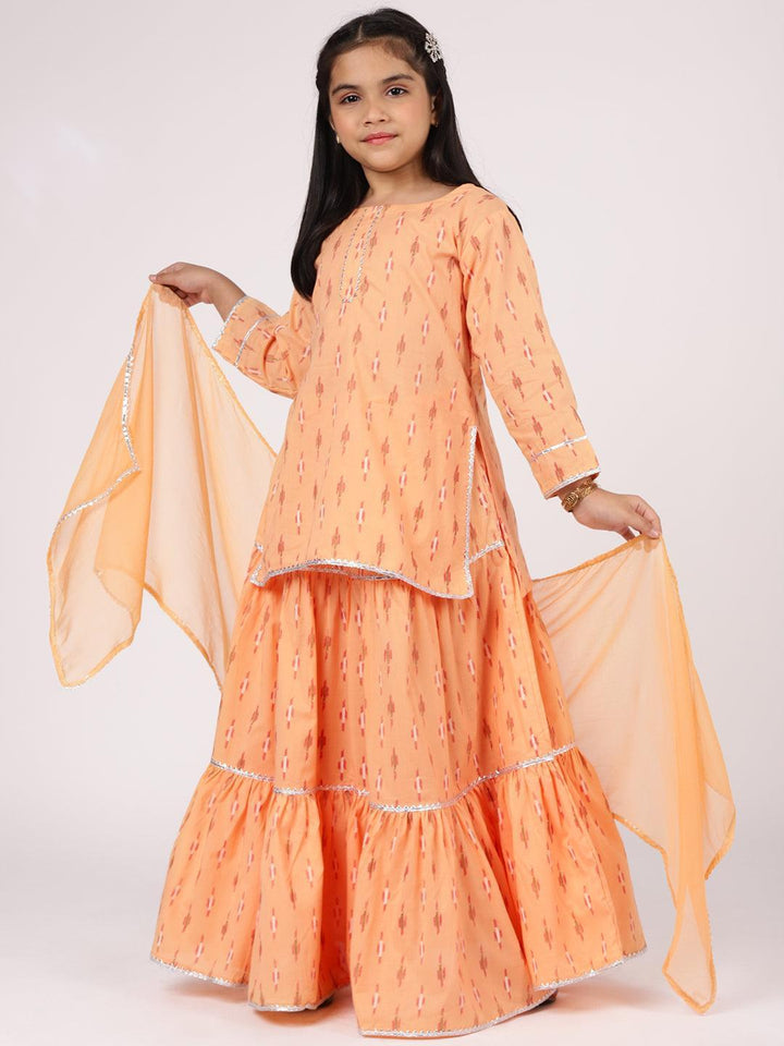 Peach Printed Cotton Straight Suit Set - ShopLibas