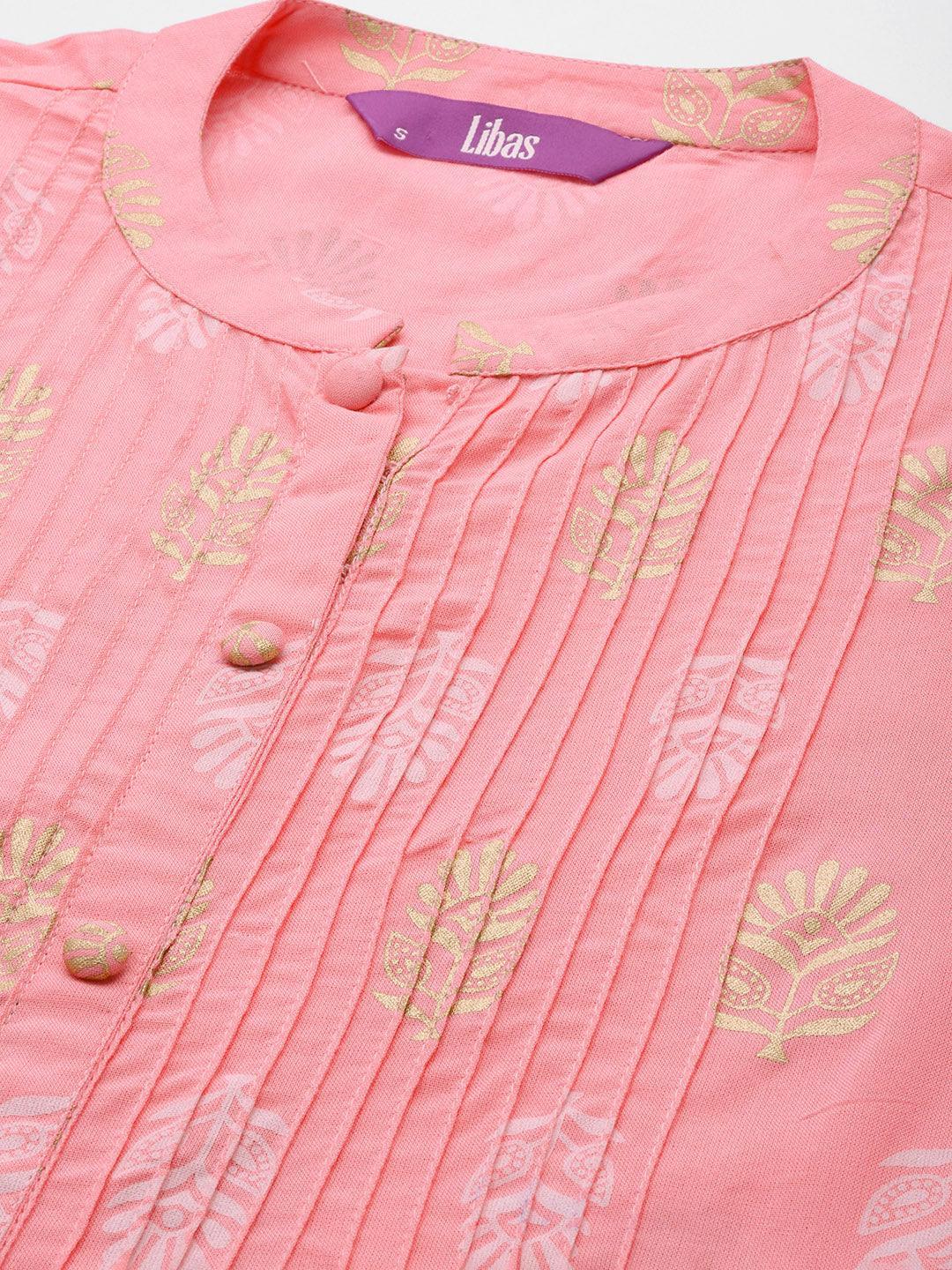Peach Printed Rayon A-Line Kurta - ShopLibas
