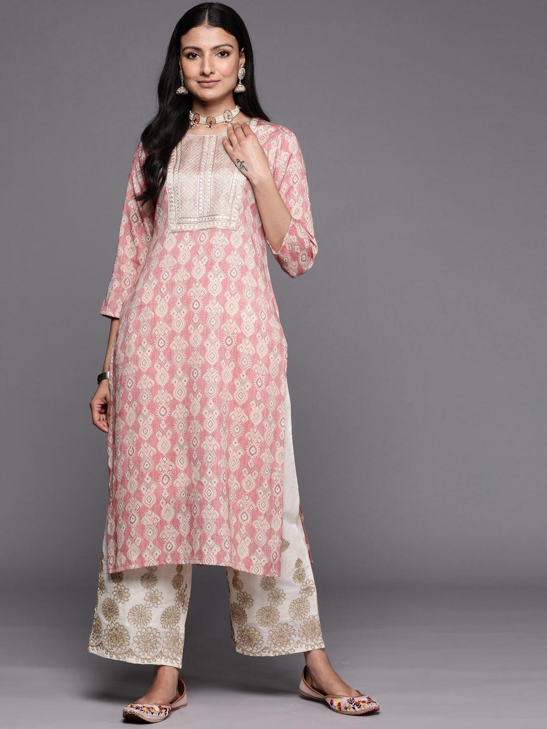 Peach Printed Rayon Straight Kurta - ShopLibas