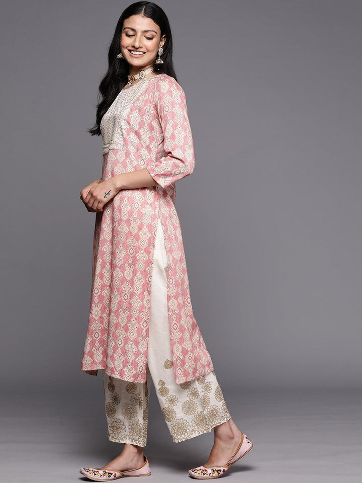 Peach Printed Rayon Straight Kurta