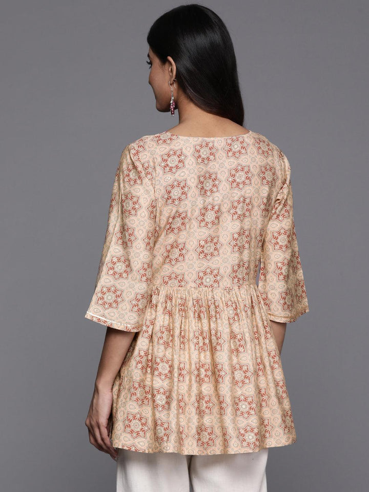 Peach Printed Silk Blend A-Line Kurti - Libas