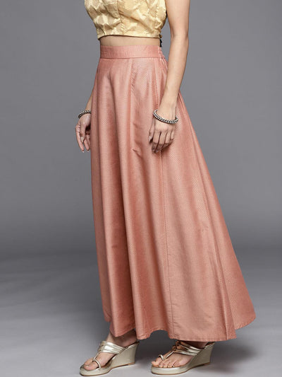 Peach Printed Silk Blend Skirt - ShopLibas