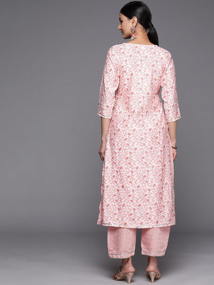 Peach Printed Silk Blend Straight Kurta Set With Trousers