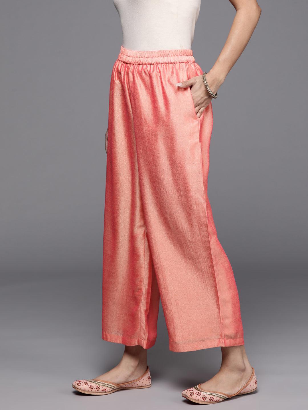 Peach Solid Silk Palazzos - ShopLibas 