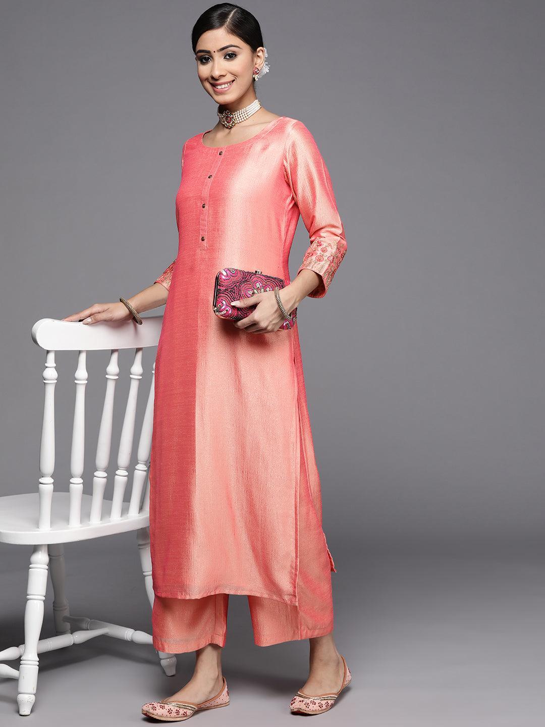 Peach Solid Silk Palazzos - ShopLibas 