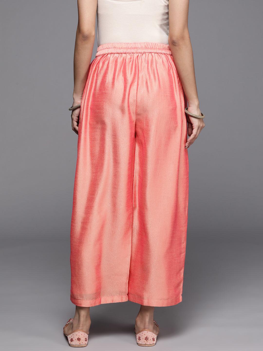 Peach Solid Silk Palazzos - ShopLibas 