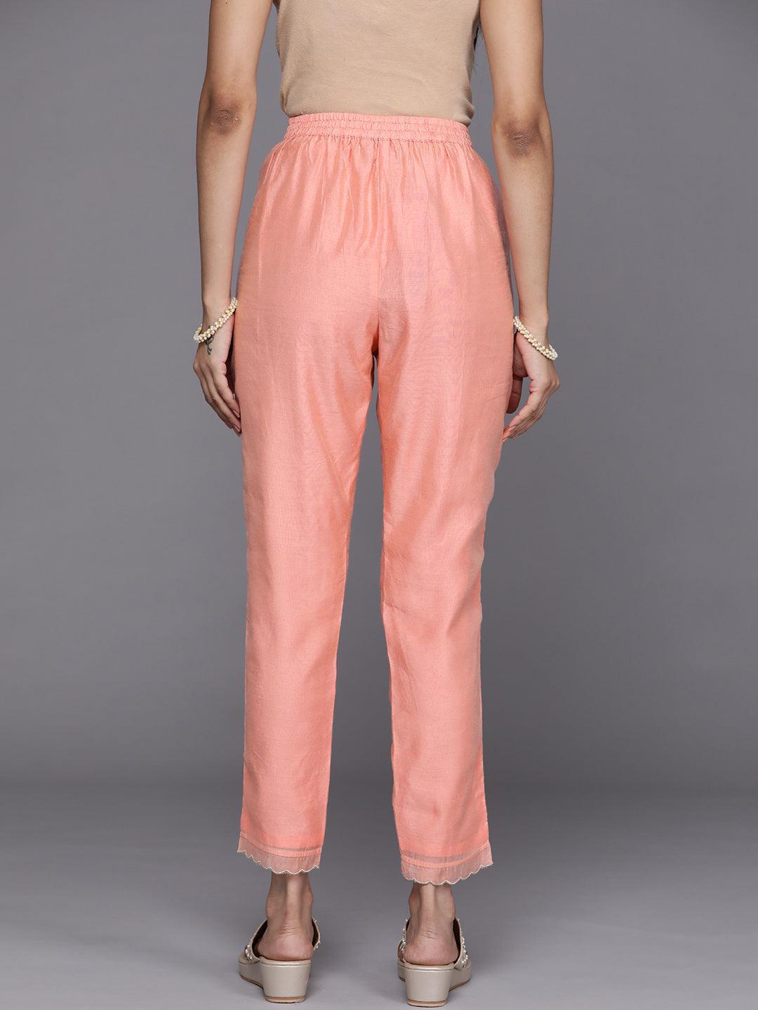 Peach Solid Silk Trousers - ShopLibas 