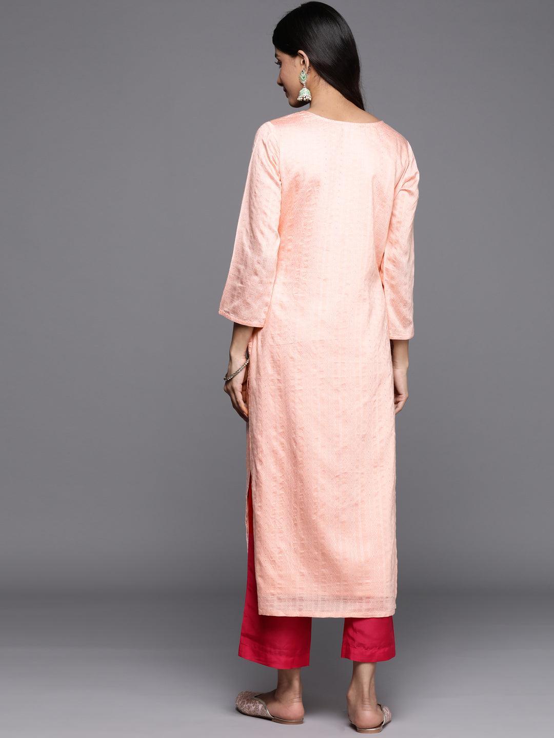 Peach Woven Design Rayon Straight Kurta - ShopLibas 