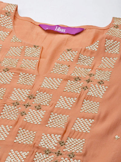 Peach Yoke Design Chanderi Silk Straight Suit Set - ShopLibas