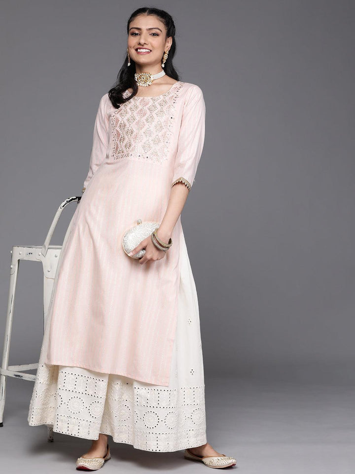 Peach Yoke Design Cotton Silk Kurta - ShopLibas